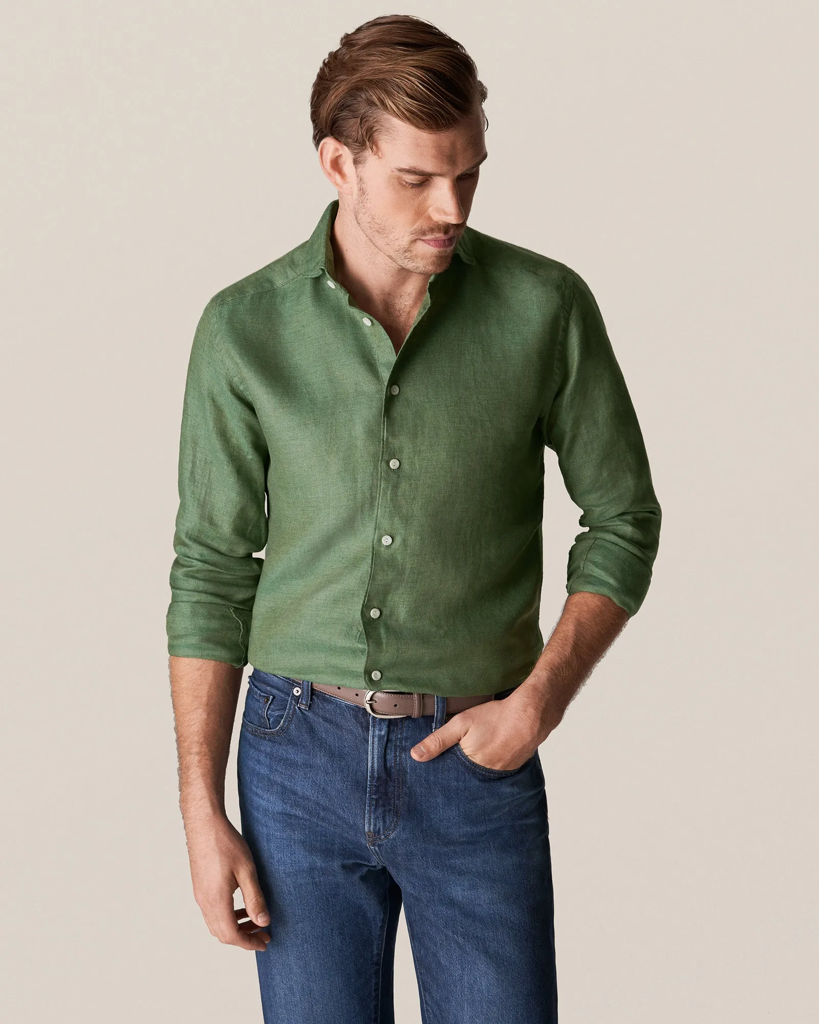 ETON 10000321768 GREEN SLIM LINEN SC SHIRT