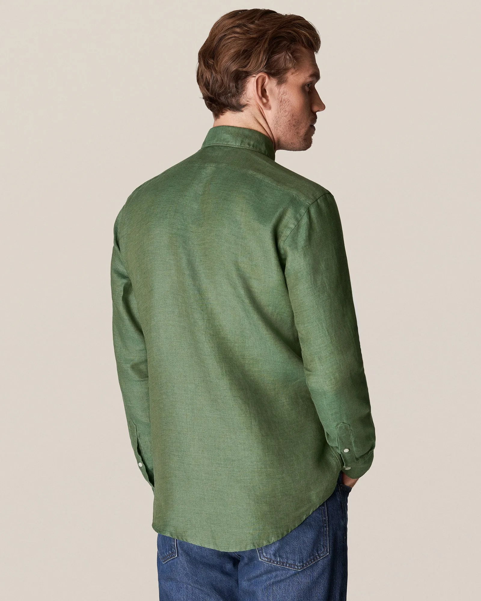 ETON 10000321768 GREEN SLIM LINEN SC SHIRT