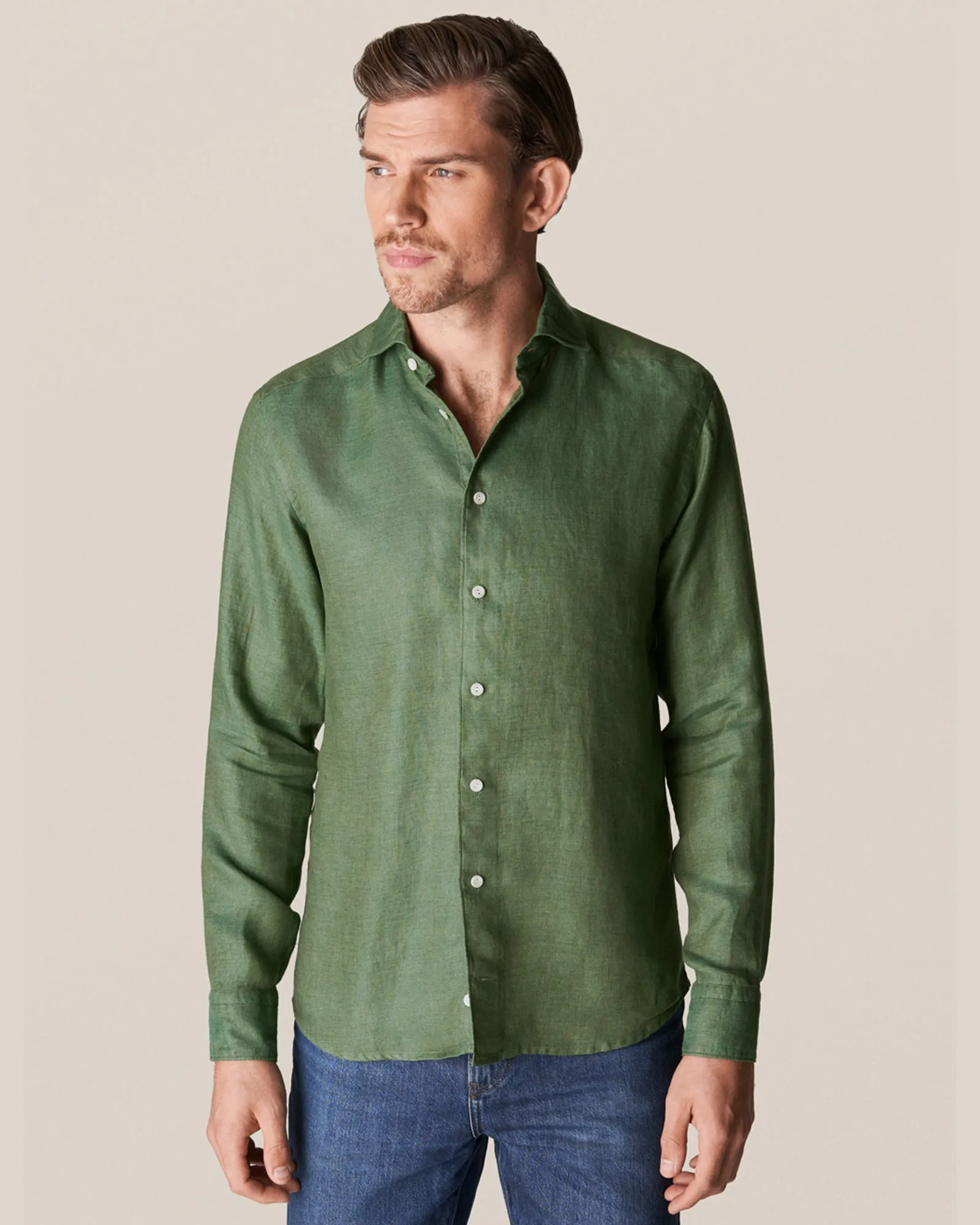 ETON 10000321768 GREEN SLIM LINEN SC SHIRT