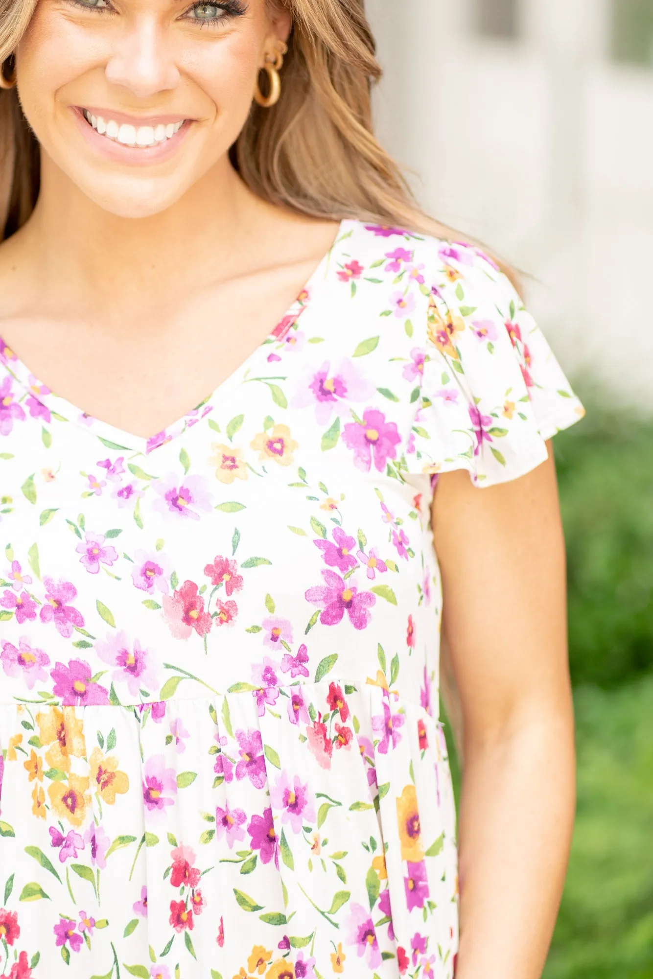 Floral Short Sleeve Ruffled Top