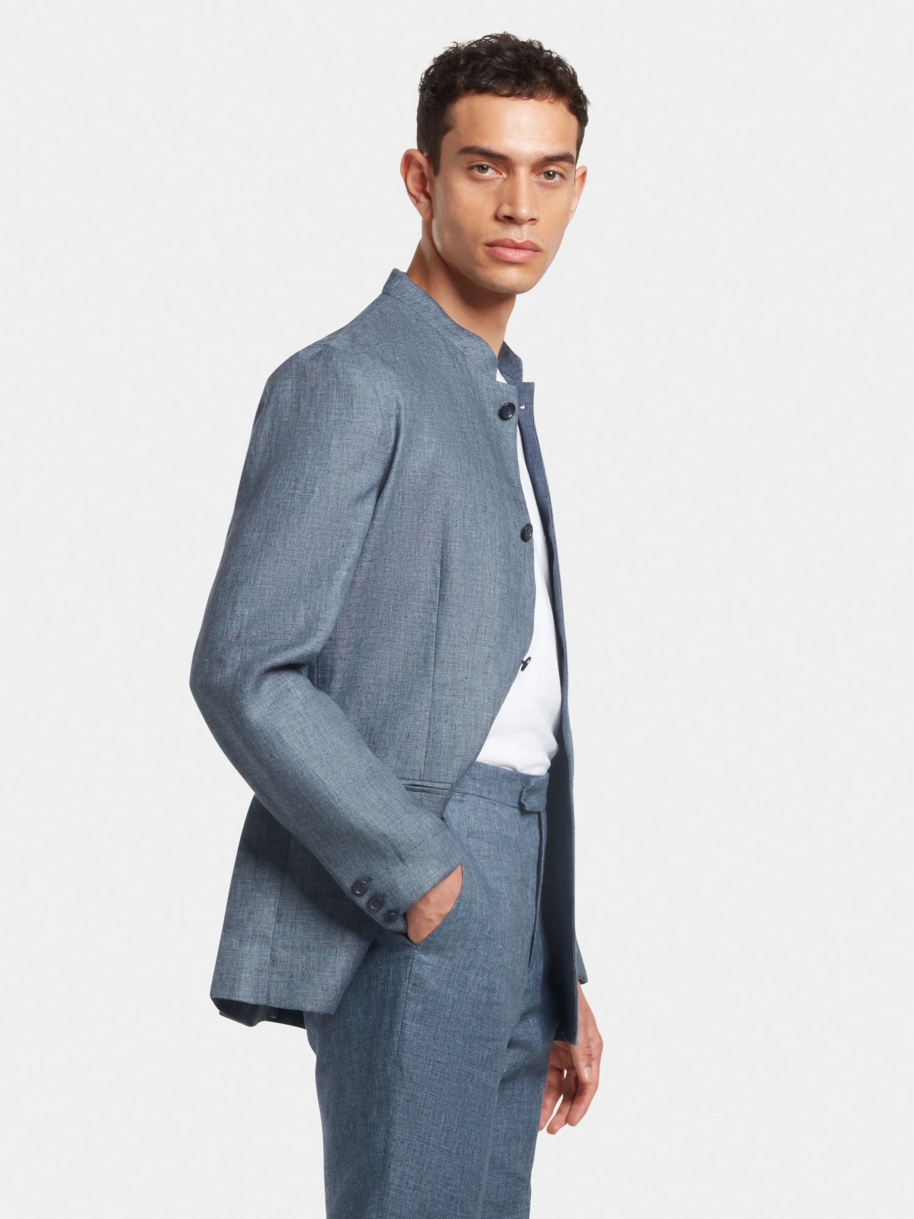 French Blue Linen Nehru Jacket