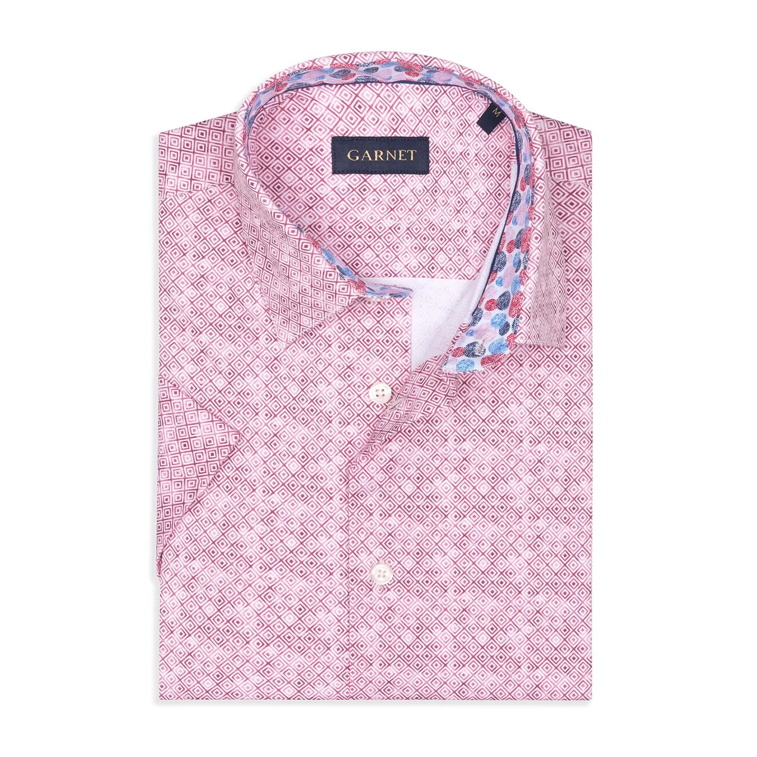 Garnet Geo Diamond Print Cotton SS Shirt