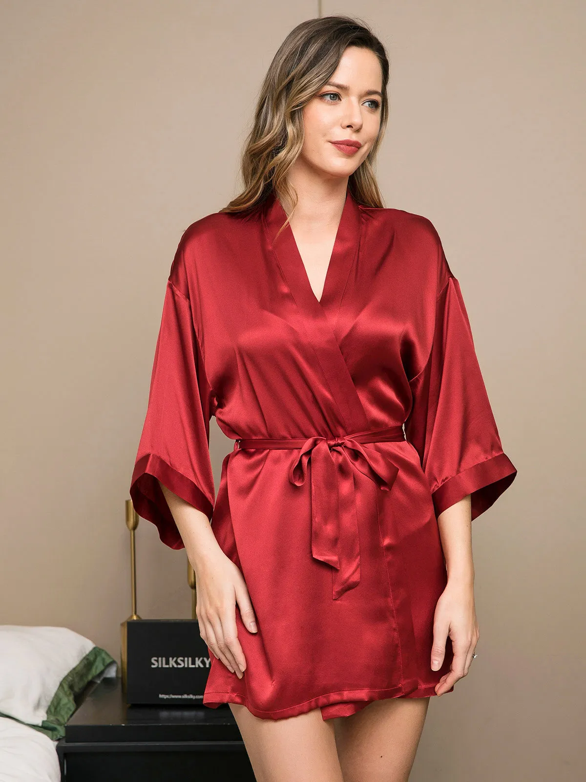 Glossy Pure Silk Dressing Gown For Women