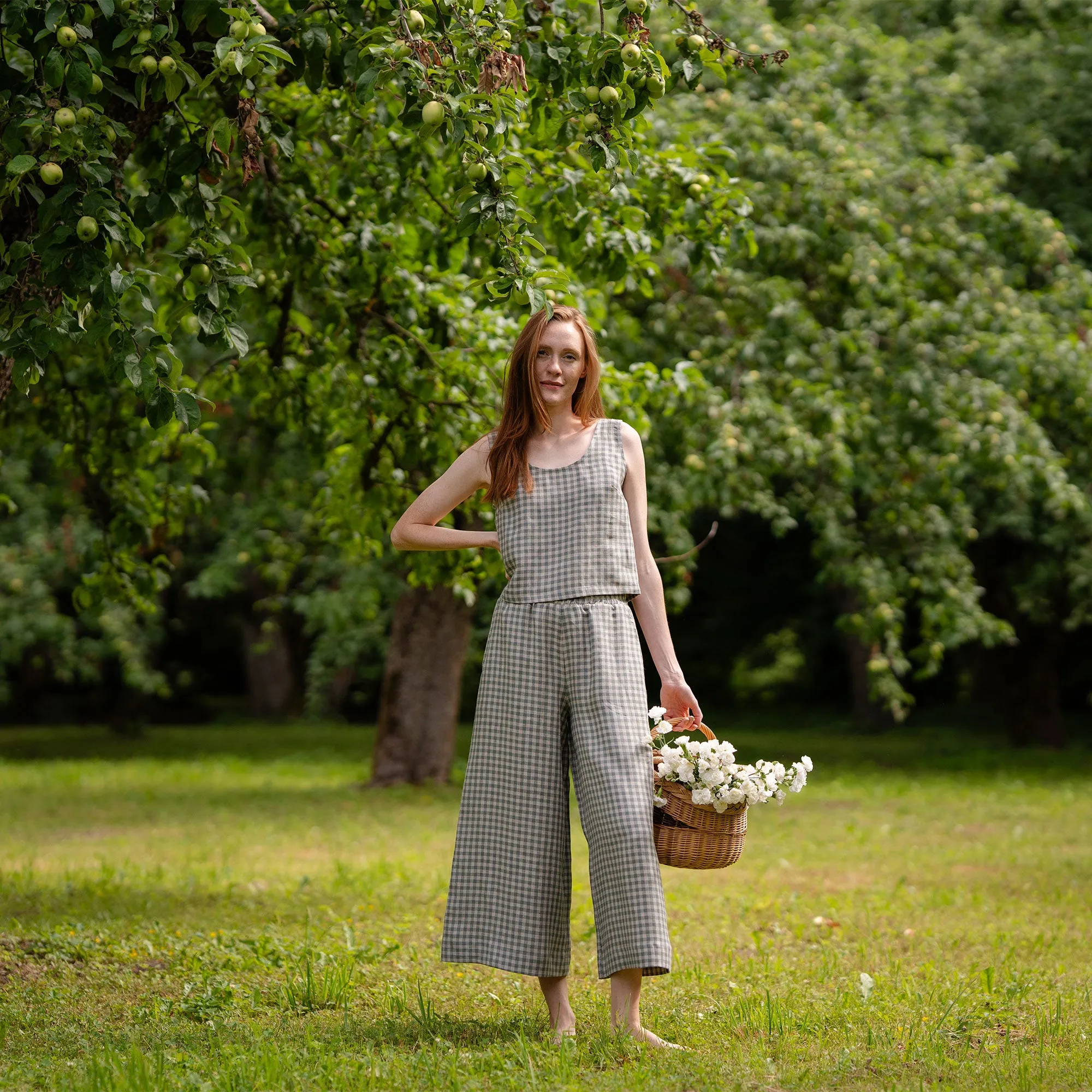 Green Gingham Linen Crop Top Ana