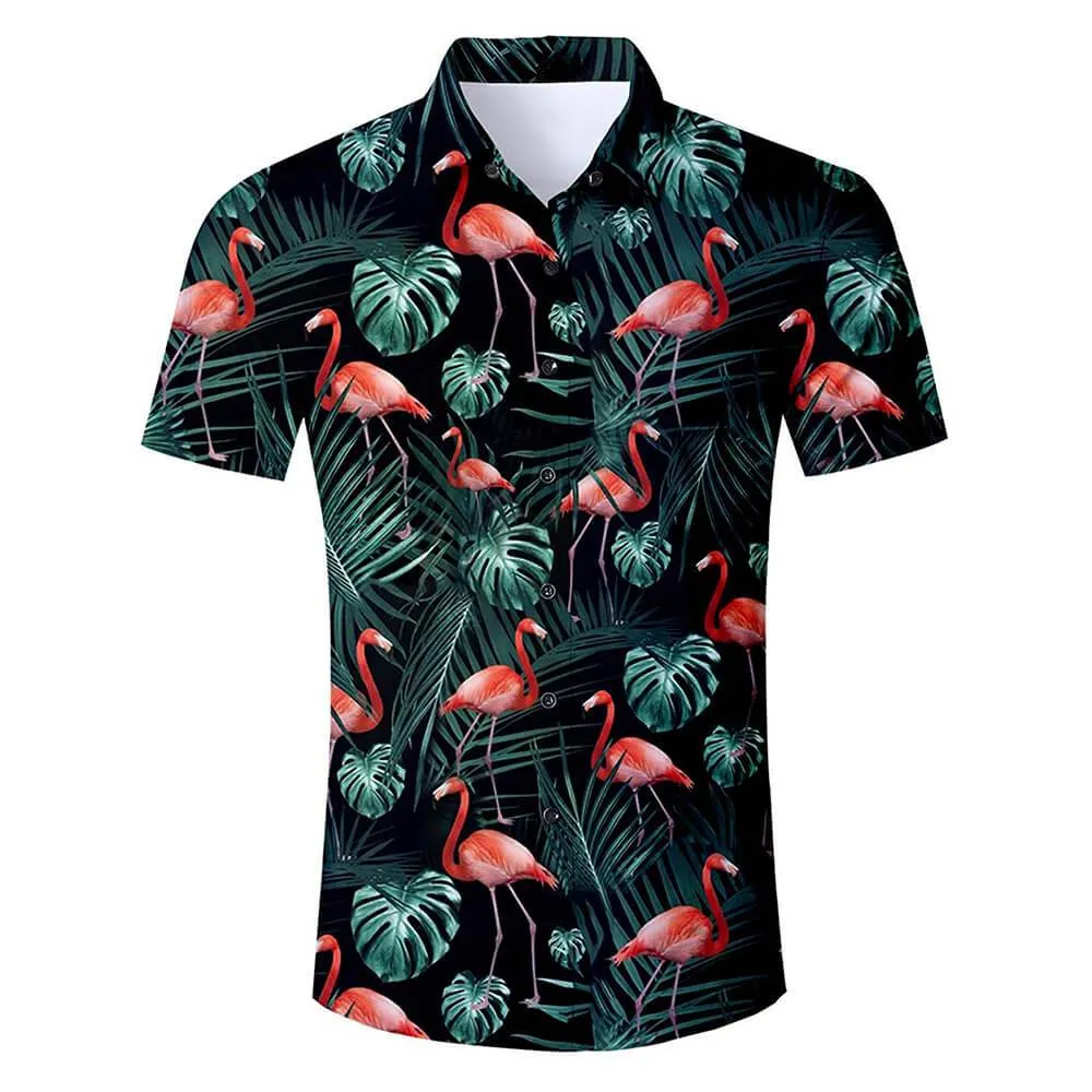 Green Palm Leaf Flamingo Funny Hawaiian Shirt