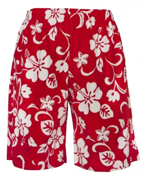 Hibiscus Paradise Mens Tropical Printed Shorts in Red