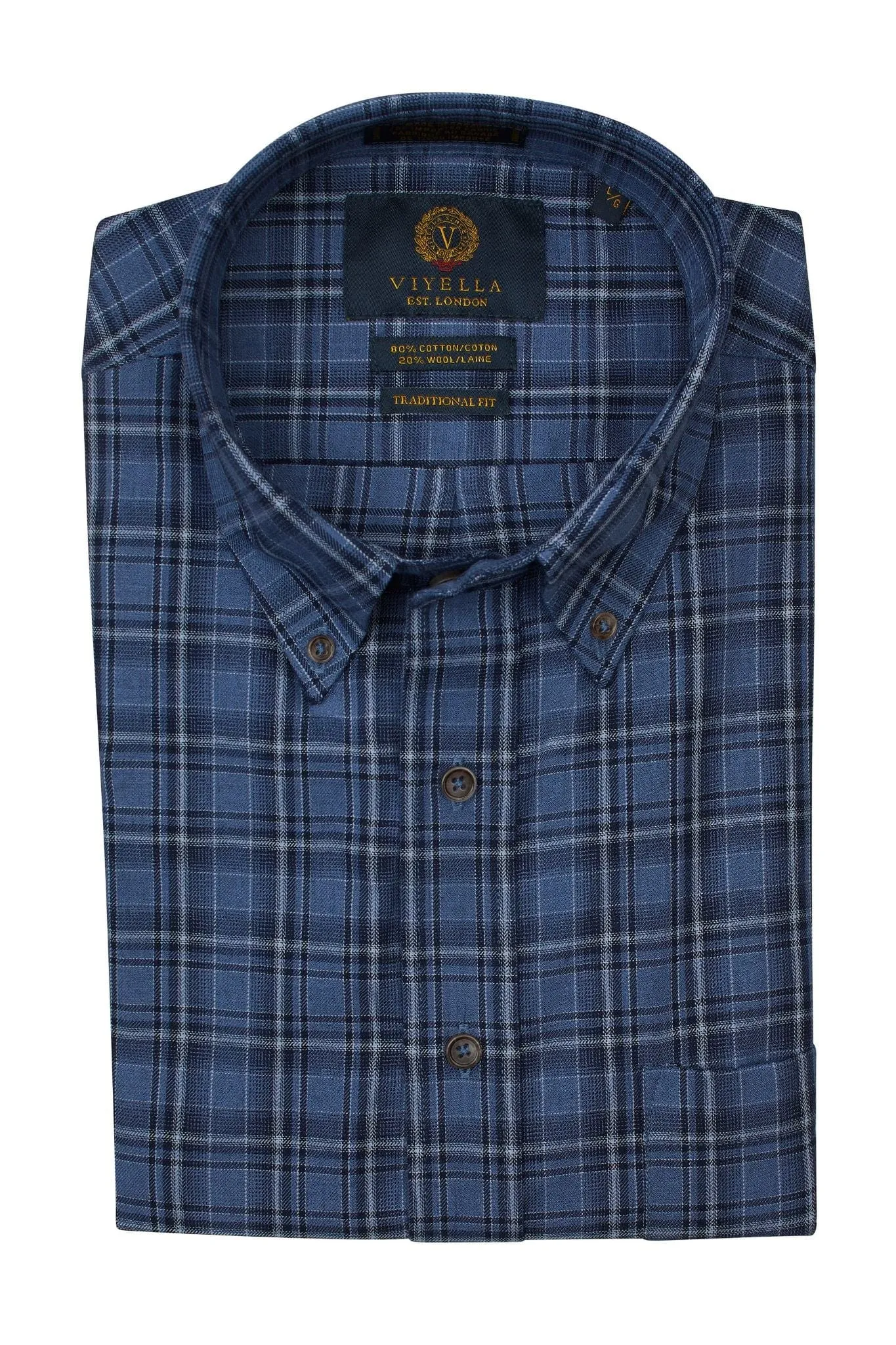 Indigo Blue Plaid Men's Long Sleeve Button Down Shirts