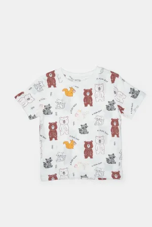 Infant Boys White Animal Print T-Shirt