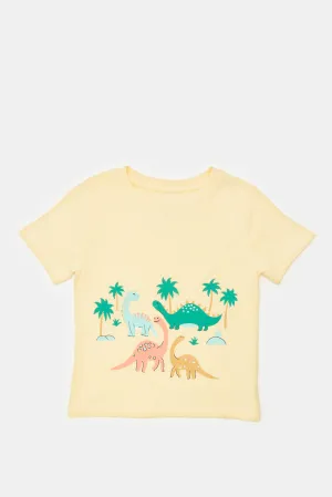 Infant Boys Yellow Dino Printed T-Shirt