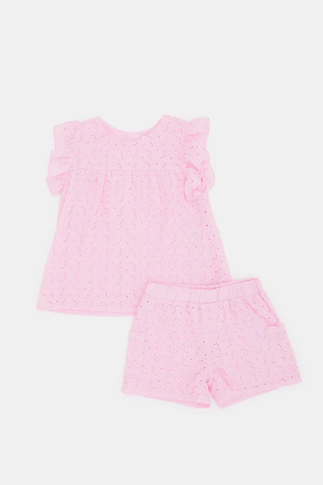 Infant Girls Pink All Over Embroidery Set (2 Piece)