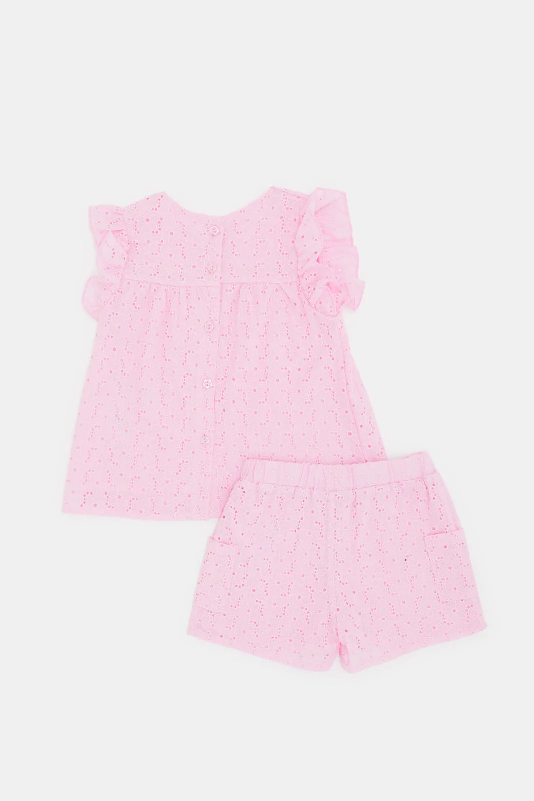 Infant Girls Pink All Over Embroidery Set (2 Piece)