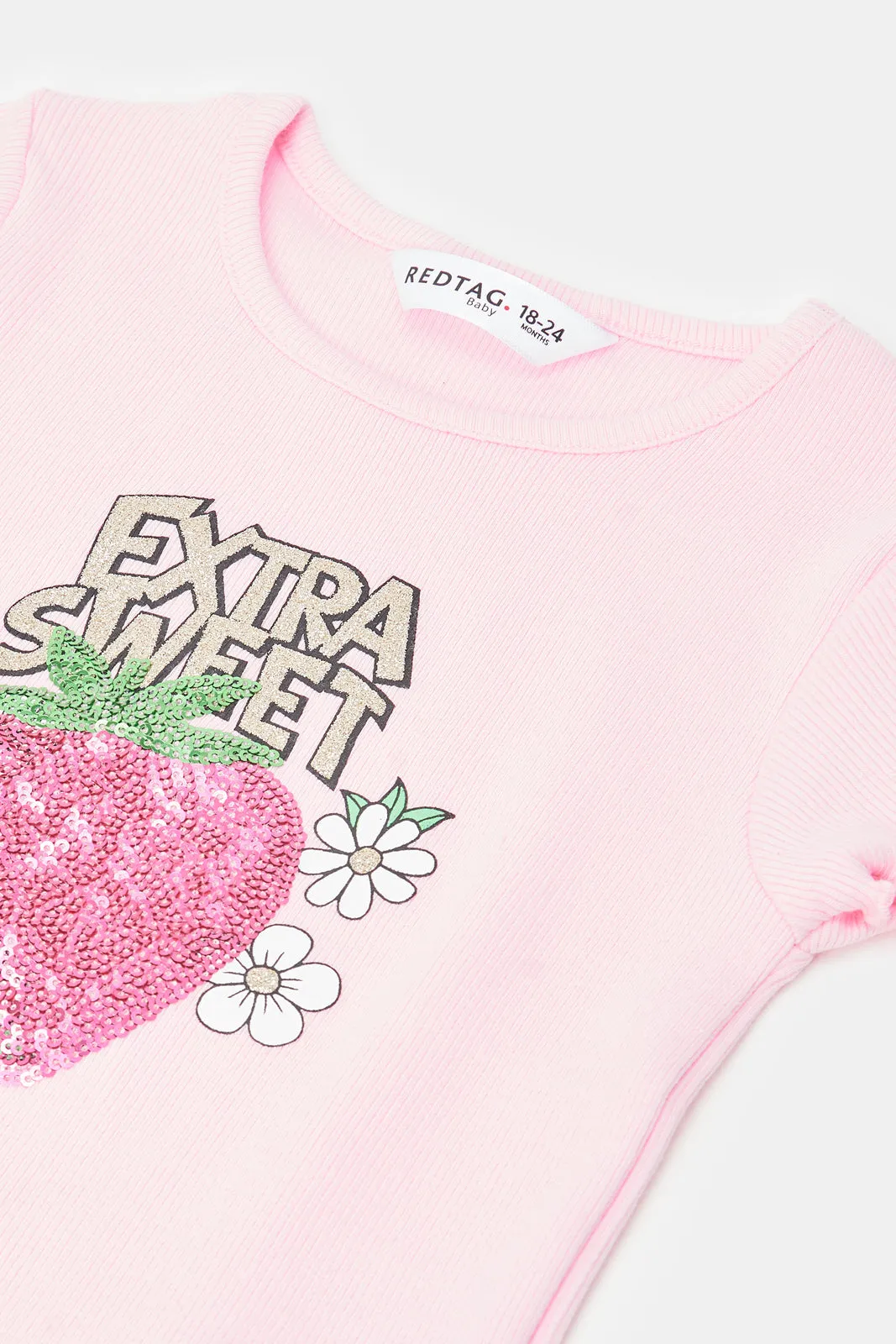 Infant Girls Pink Strawberry Artwork T-Shirt