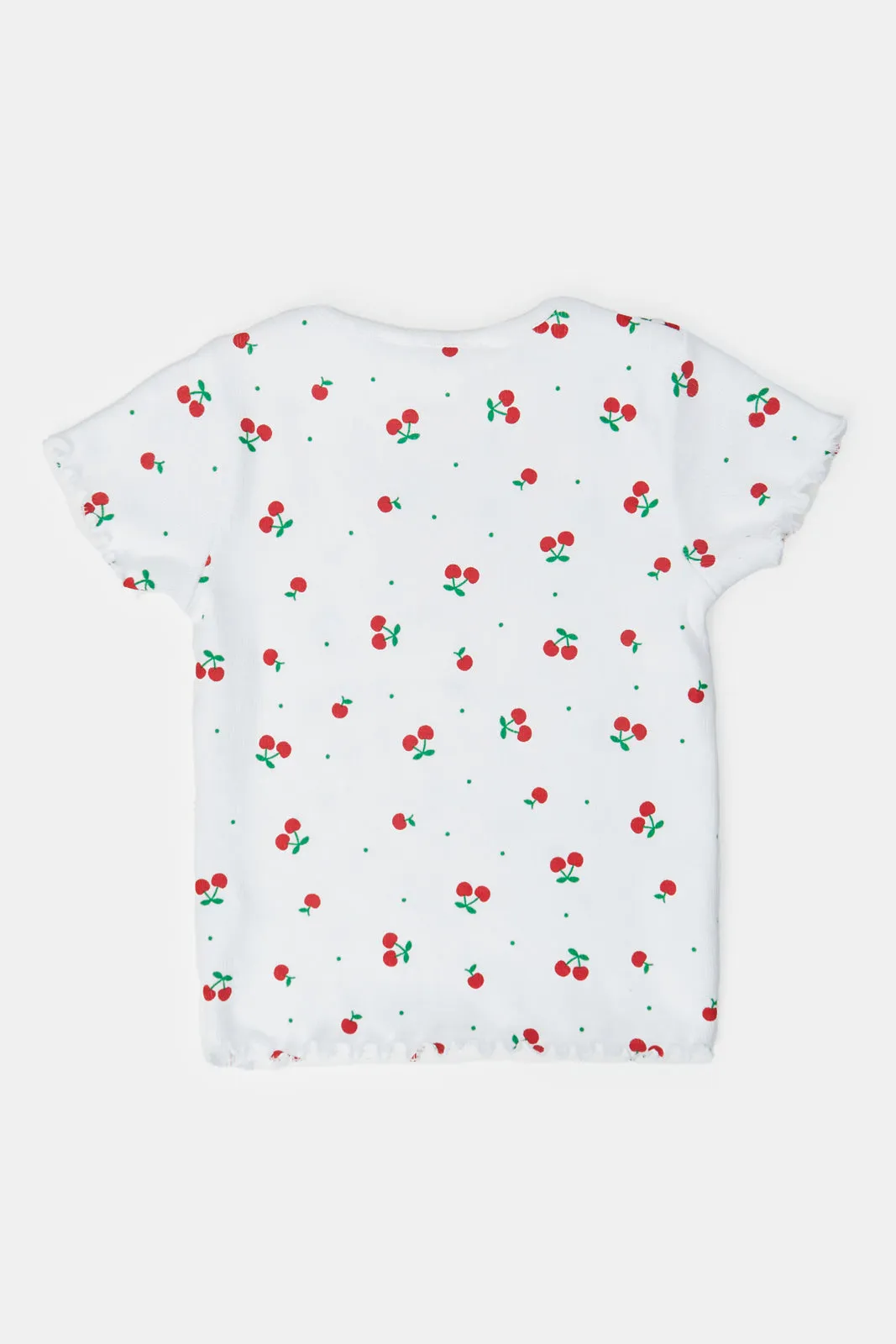 Infant Girls White Cherry All Over Print Rib T Shirt