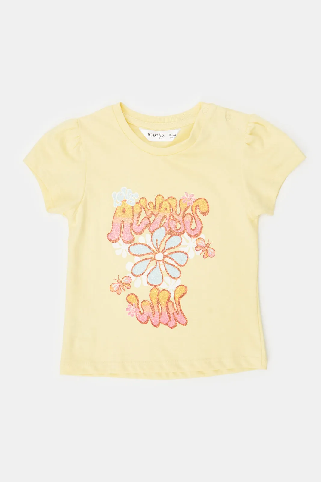 Infant Girls Yellow Flower Placement Print T-Shirt