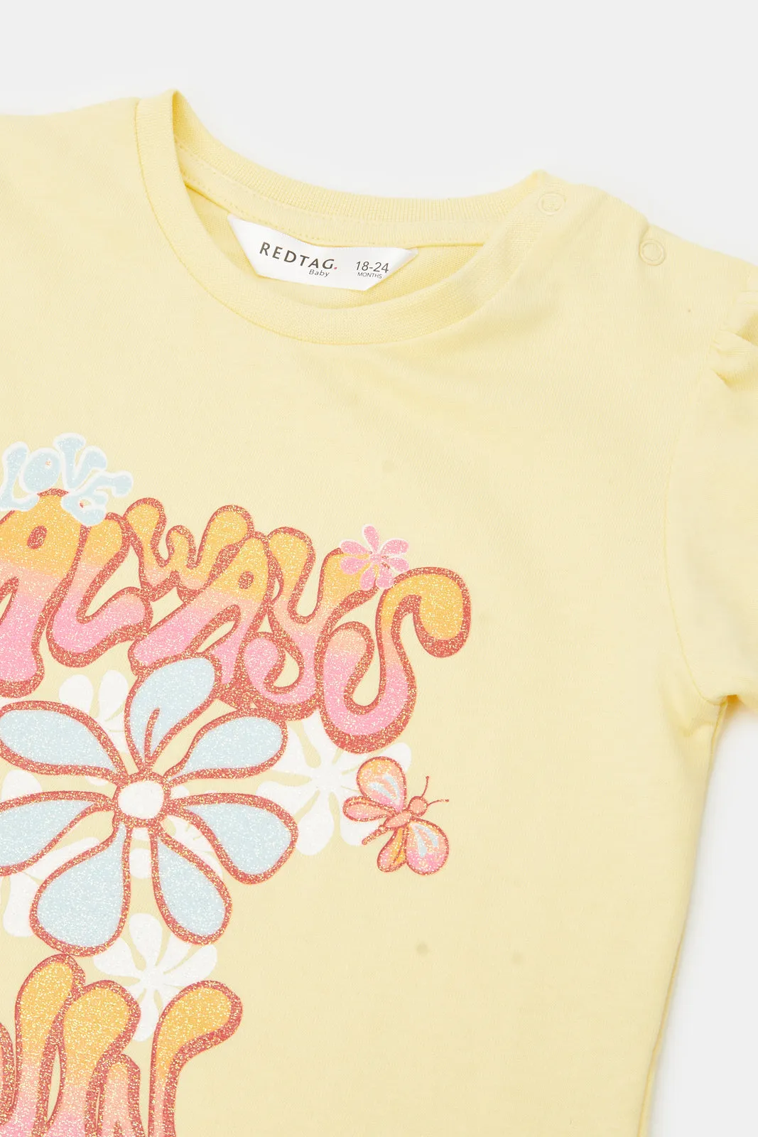 Infant Girls Yellow Flower Placement Print T-Shirt