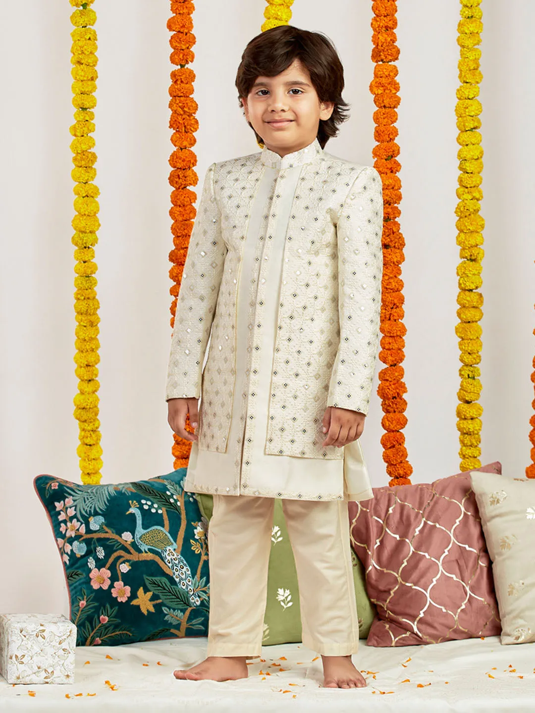 Jashvi Boys' Cream Sherwani Set