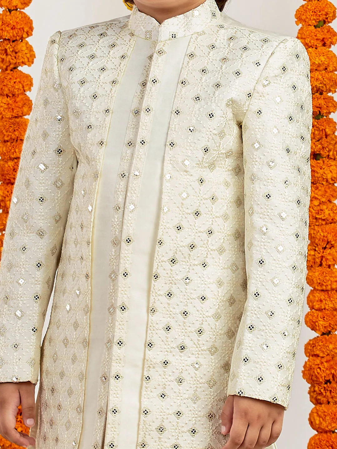 Jashvi Boys' Cream Sherwani Set