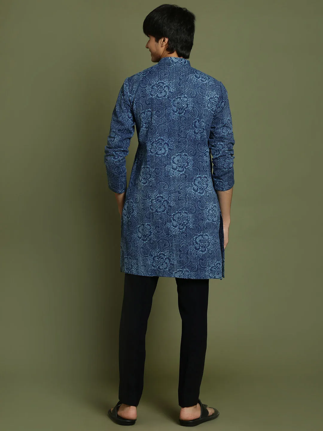 Jashvi Boys Indigo Denim Printed Kurta