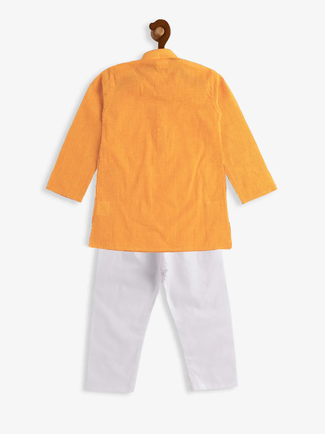 Jashvi Boys Yellow and White Pure Cotton Kurta Pyjama Set