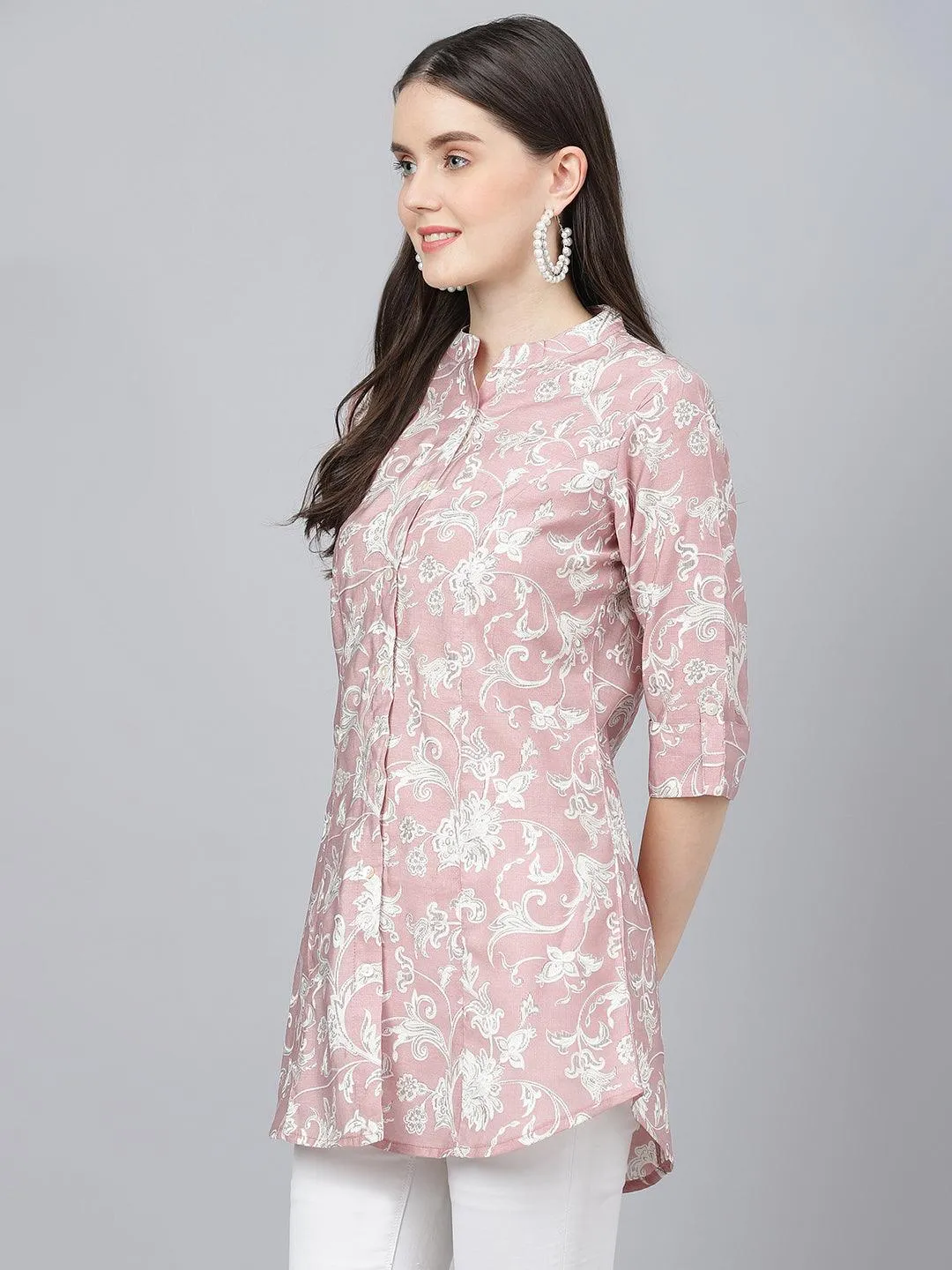 Jashvi Dusty pink Floral printed Modal A-line Shirts Style Top