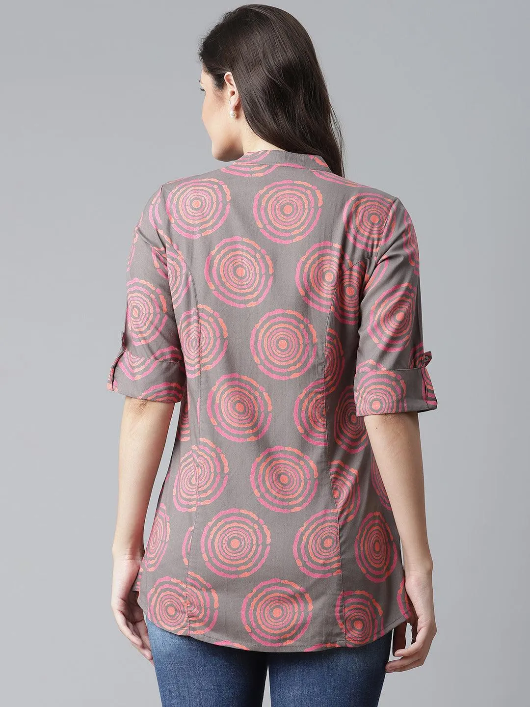 Jashvi Grey Spiral Rayon Print Top