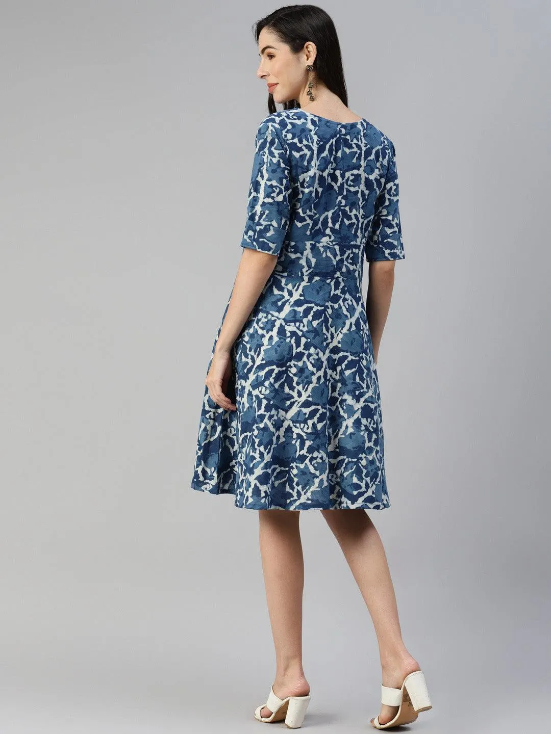 Jashvi Indigo Hand Block Printed Short Dress