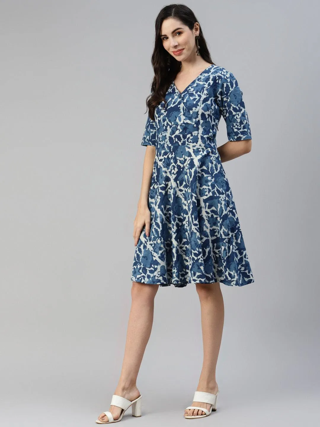 Jashvi Indigo Hand Block Printed Short Dress