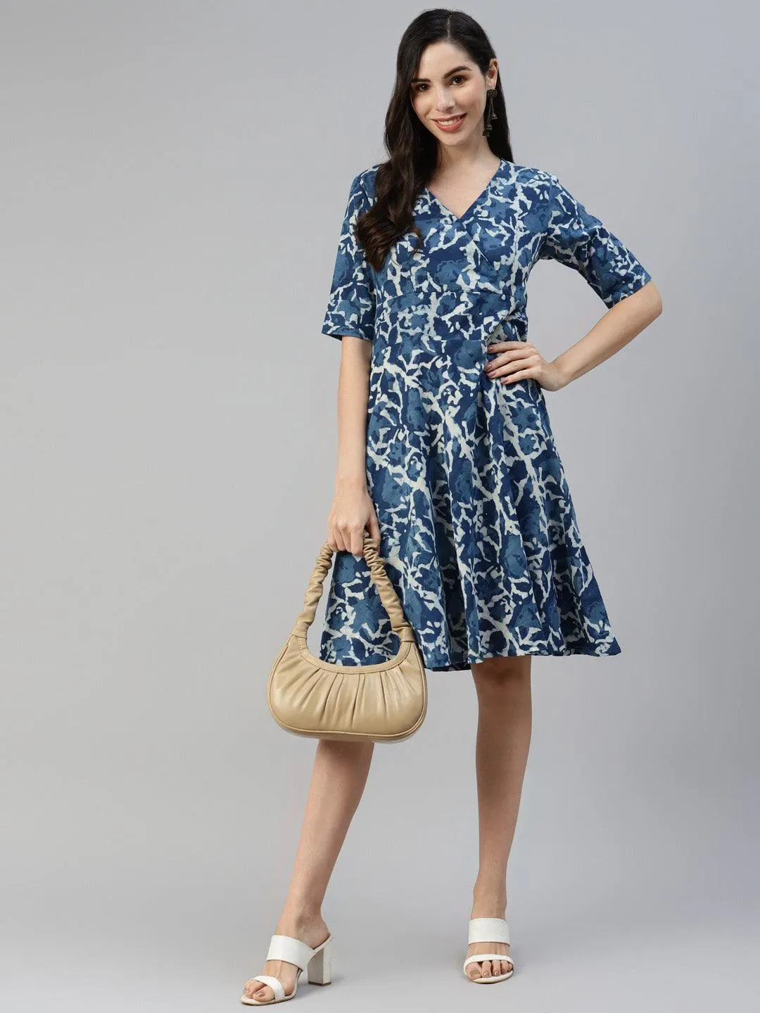 Jashvi Indigo Hand Block Printed Short Dress