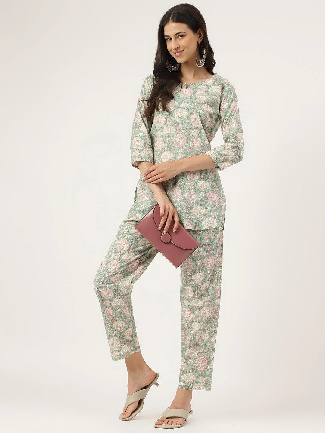 Jashvi Mint Green Printed Loungewear/Nightwear