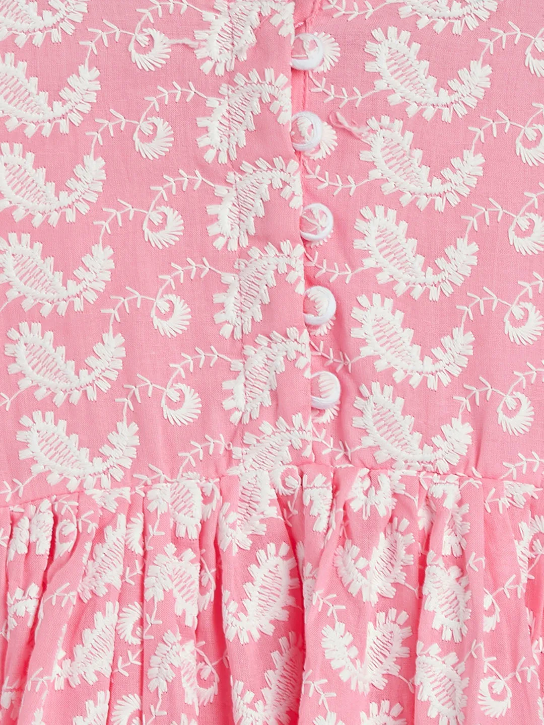 Jashvi SISHU Girl's Pink And White Chikankari Kurta Leggings Set