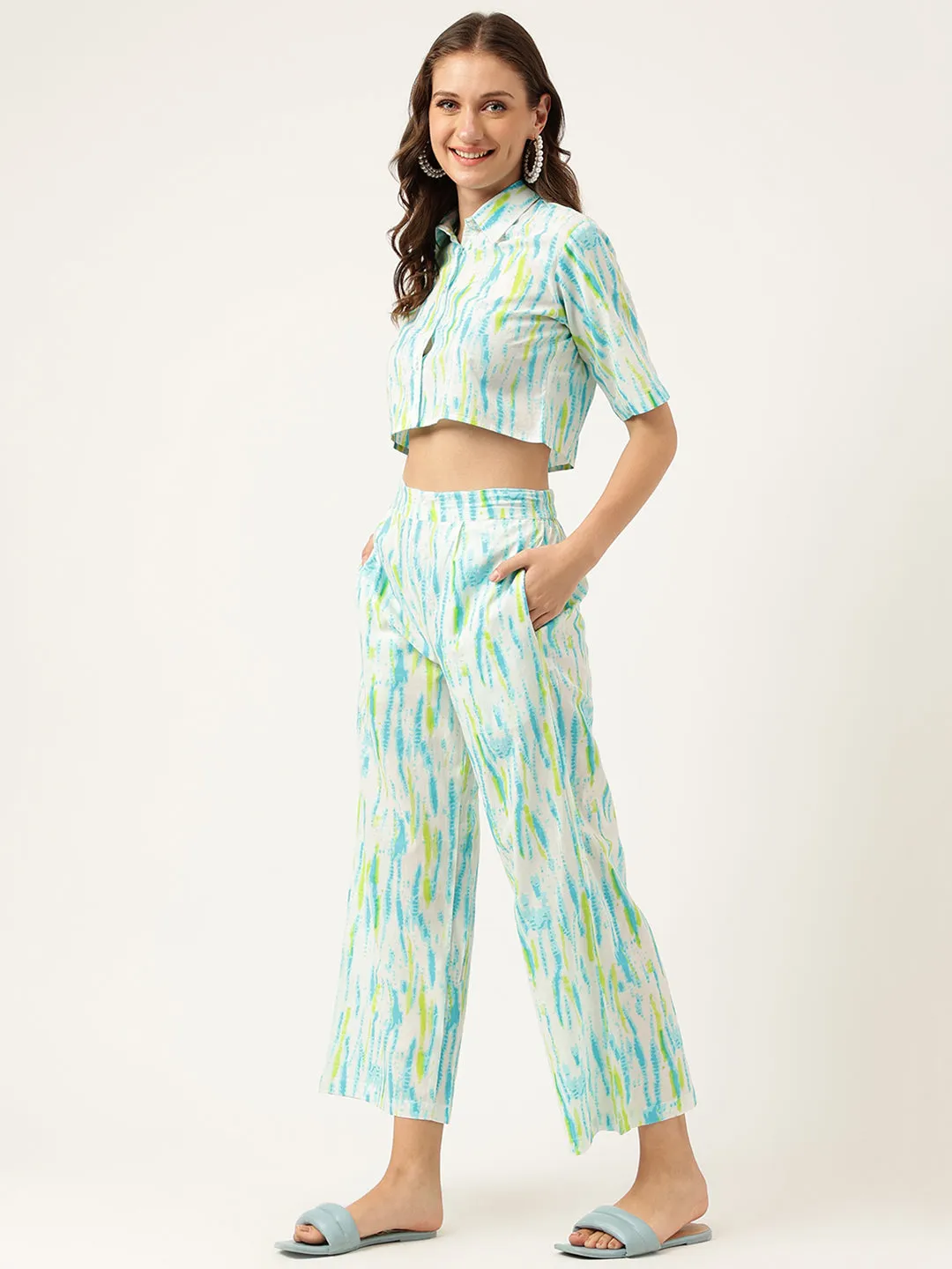 Jashvi Women Tie And Dye Pure Cotton Shirt With Trousers