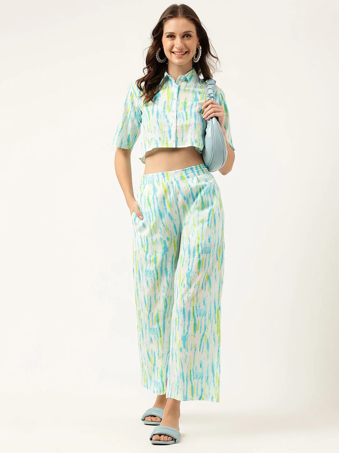 Jashvi Women Tie And Dye Pure Cotton Shirt With Trousers