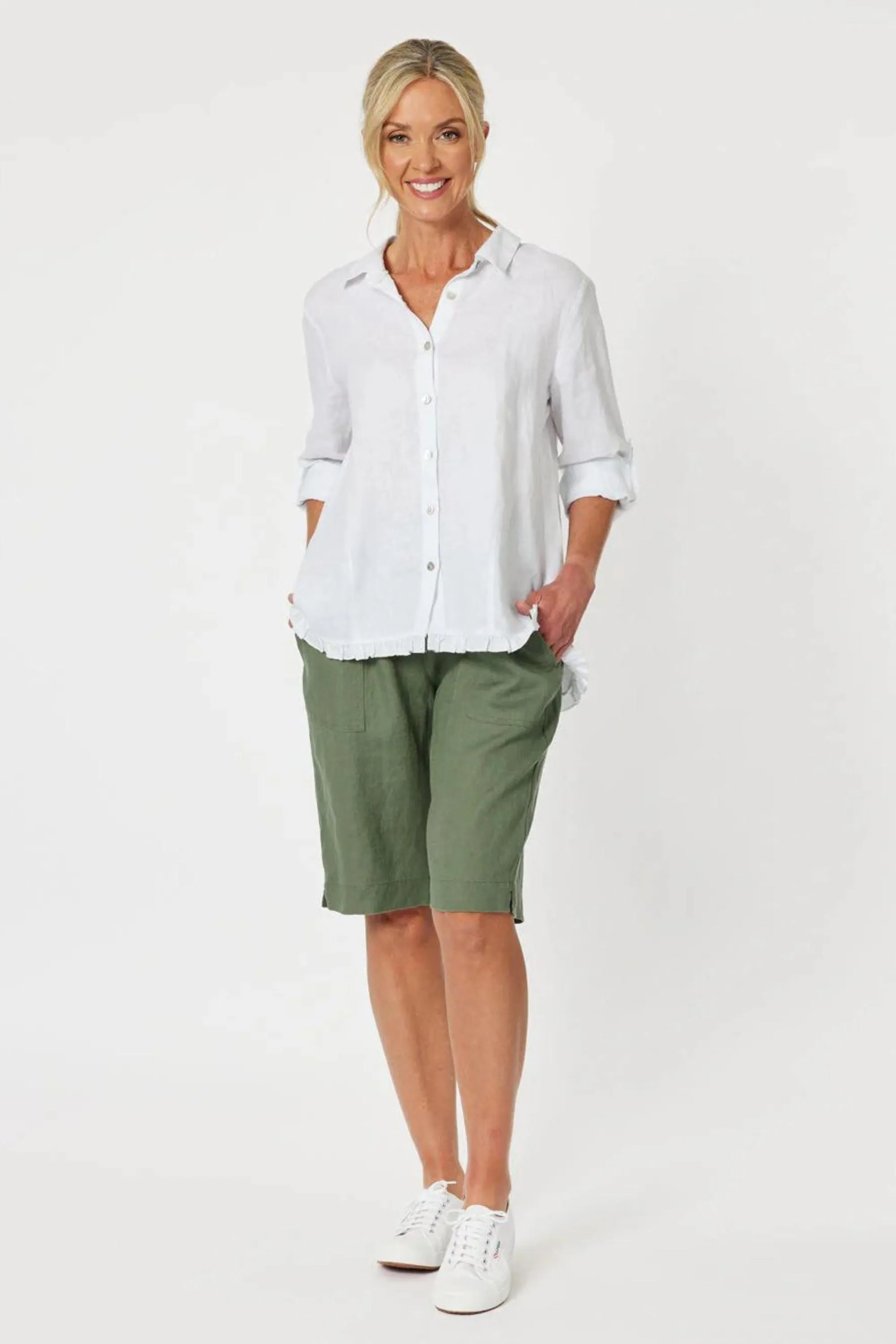 JERSEY WAIST LINEN SHORT - 43853GS