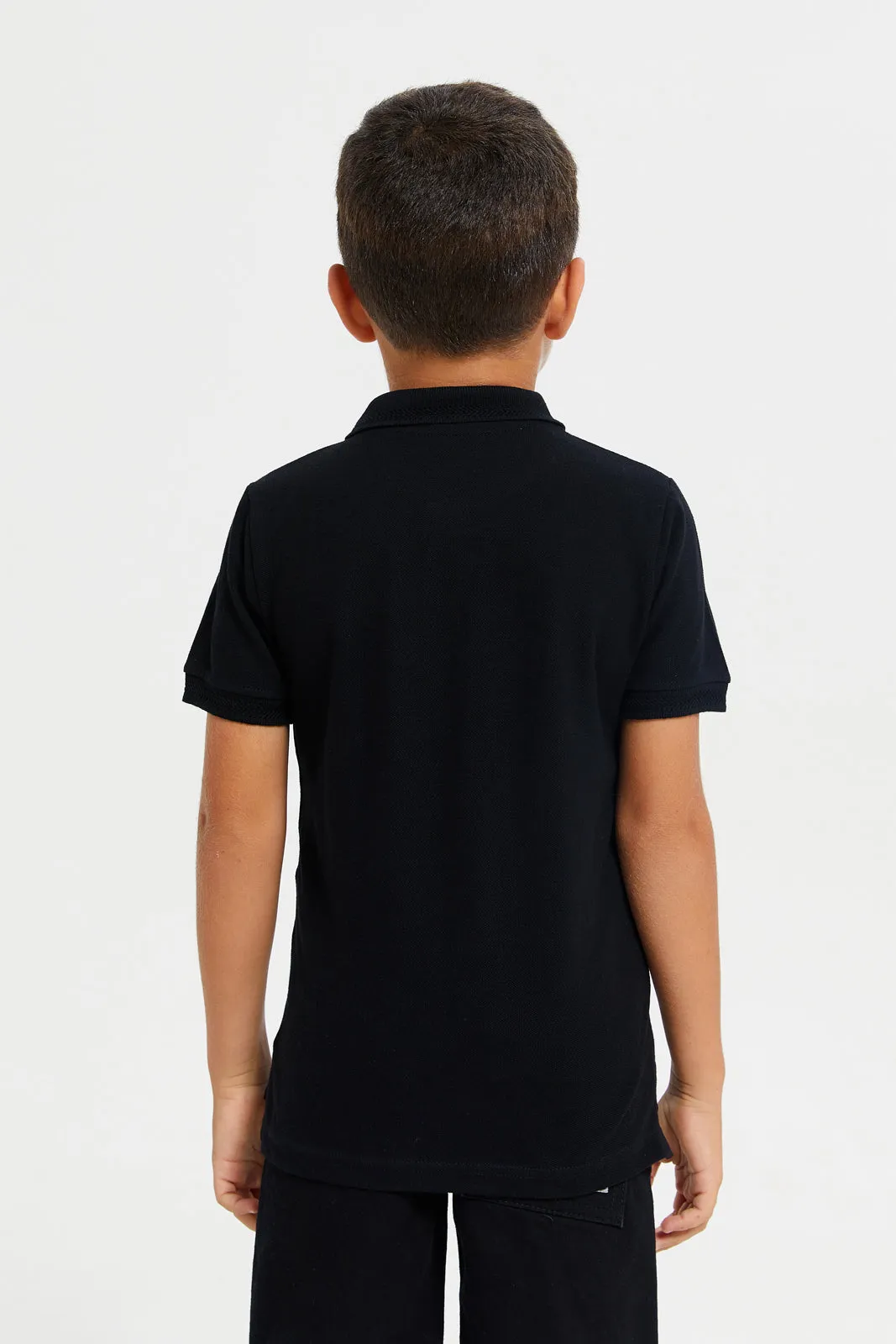 Junior Boys Black Basic Tipping Polo T-Shirt