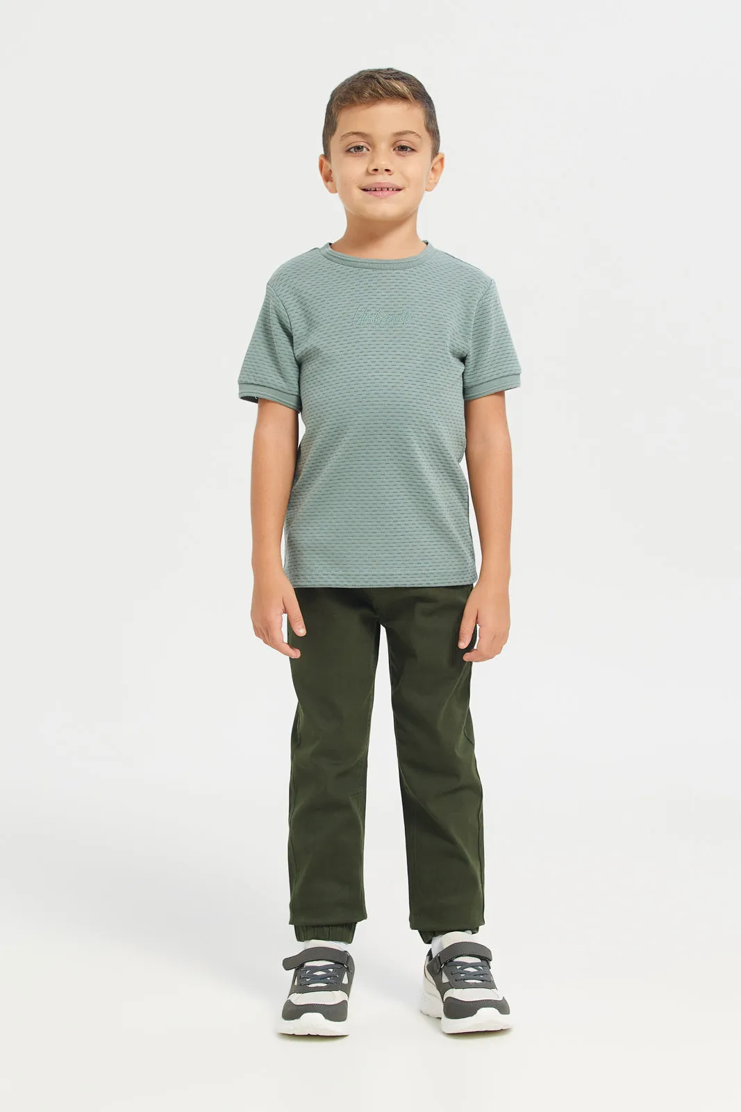 Junior Boys Sage Green Jacquard Tshirt