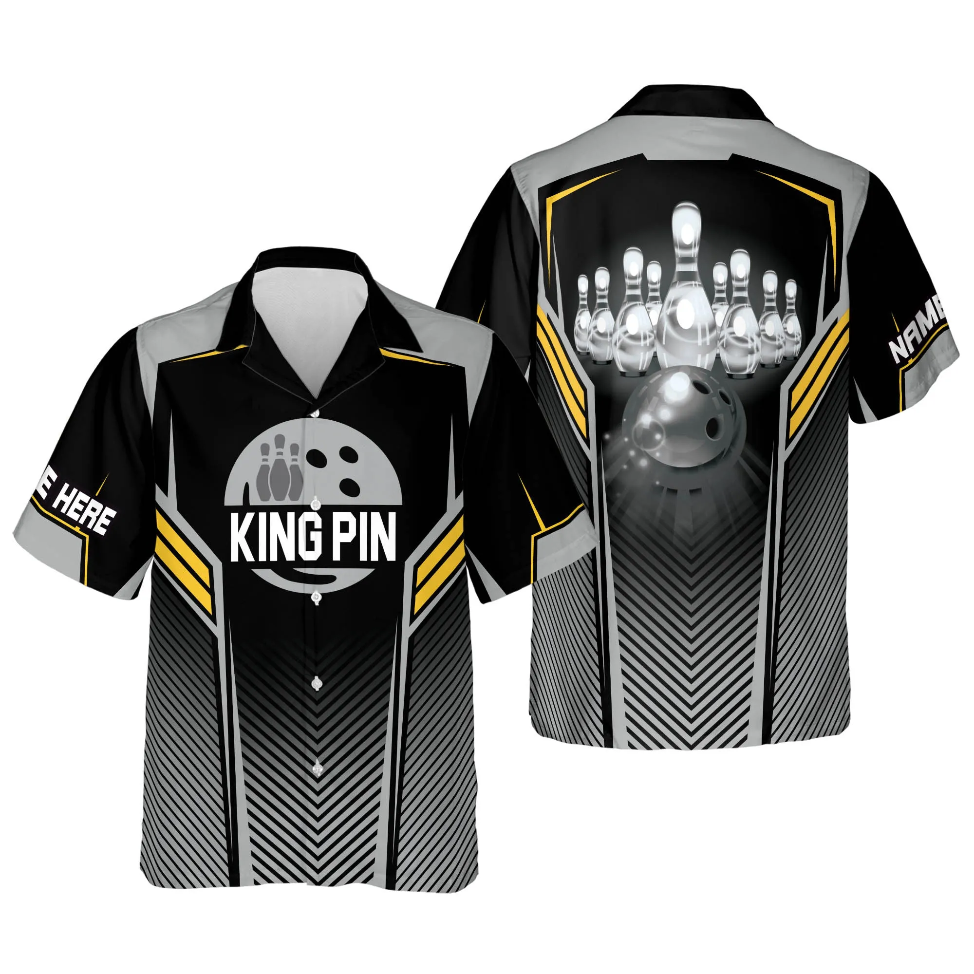 King Pins Button-Down Hawaiian Shirt, bowling Hawaiian Shirt for Men, Bowling team shirt