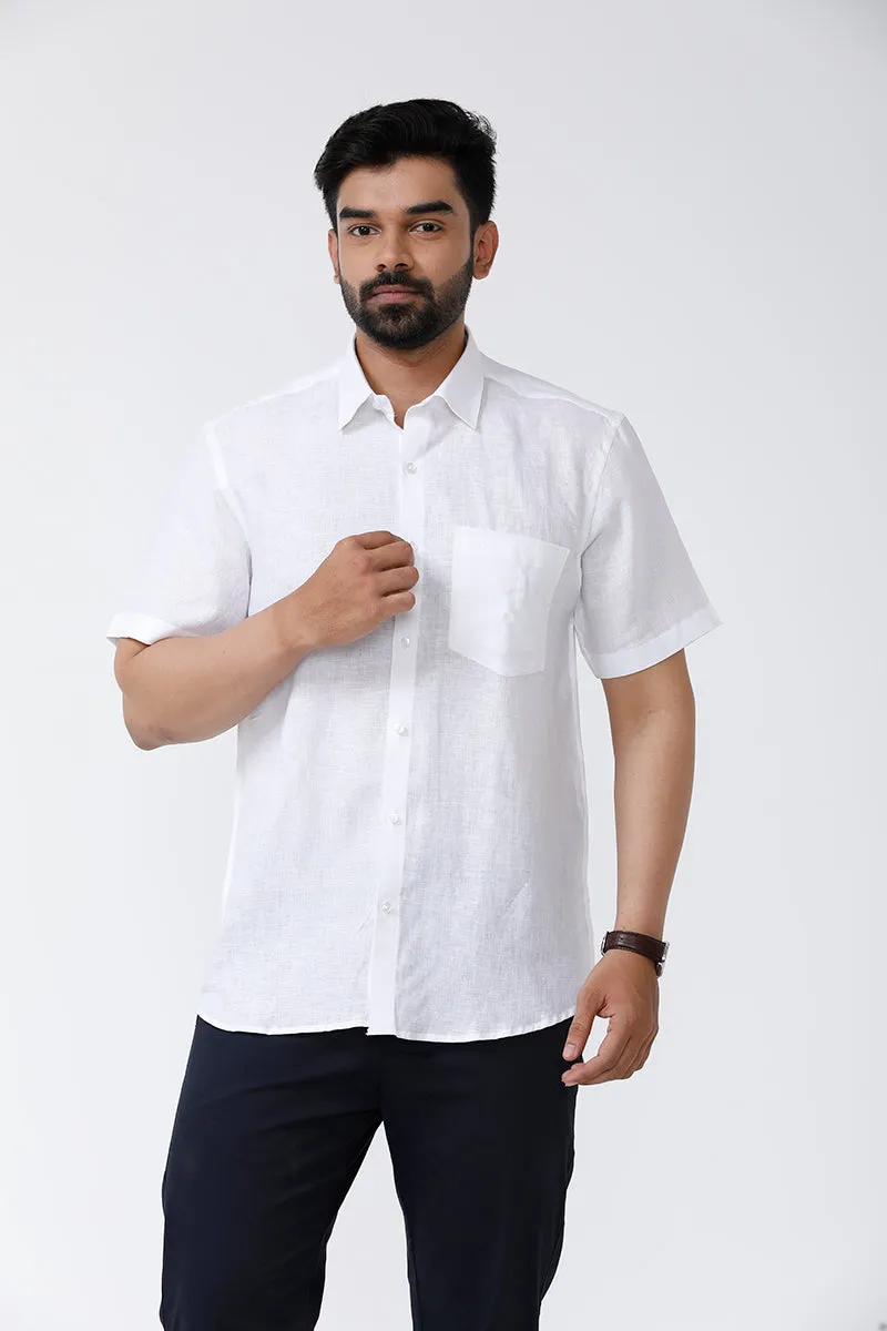 Linen Basic - Cotton Linen Formal White Shirt For Men | Uathayam