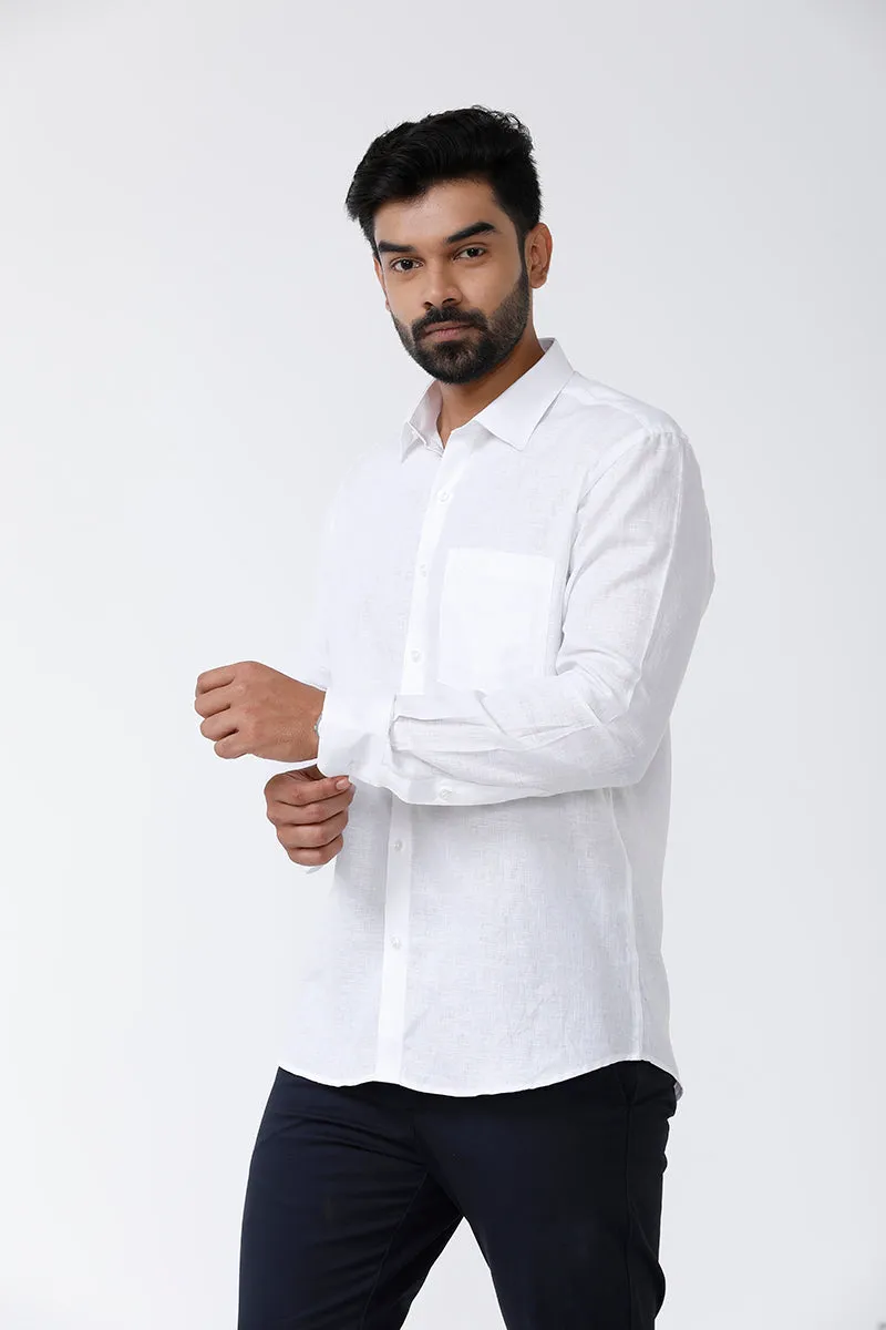 Linen Basic - Cotton Linen Formal White Shirt For Men | Uathayam