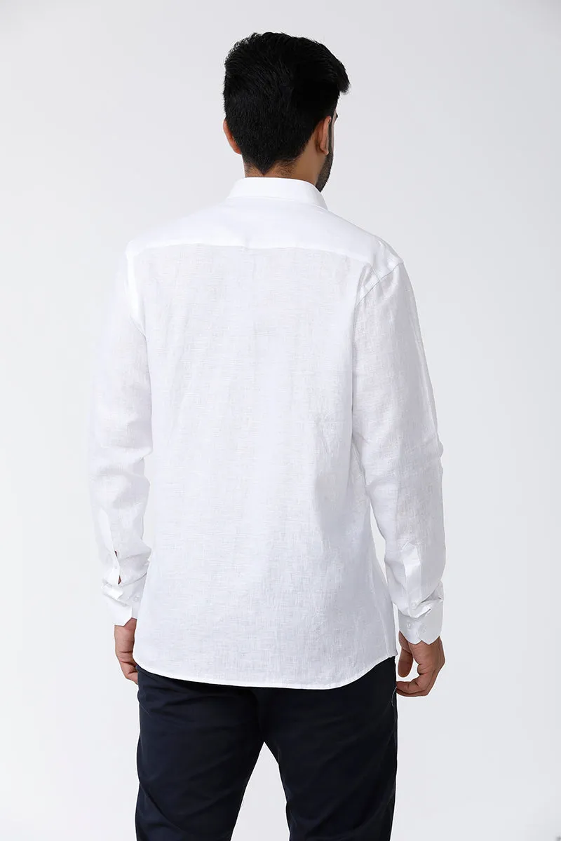 Linen Basic - Cotton Linen Formal White Shirt For Men | Uathayam