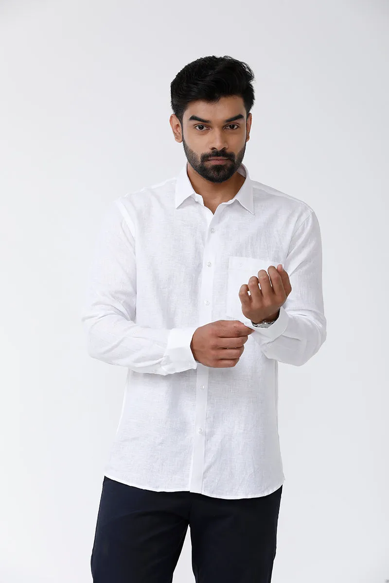 Linen Basic - Cotton Linen Formal White Shirt For Men | Uathayam