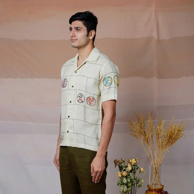 Linen Embroidered Shirt | Beige | Unisex