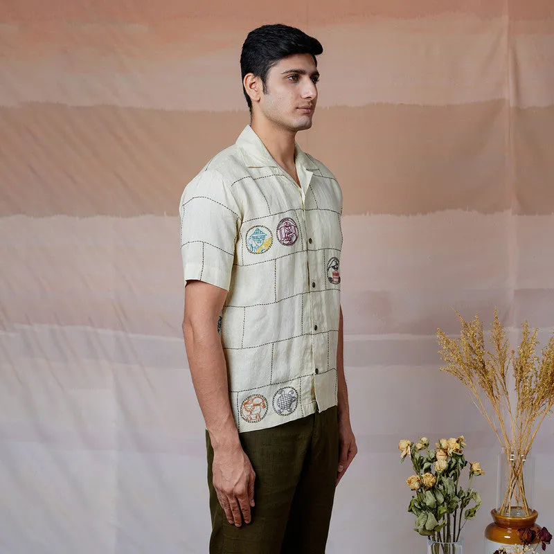 Linen Embroidered Shirt | Beige | Unisex