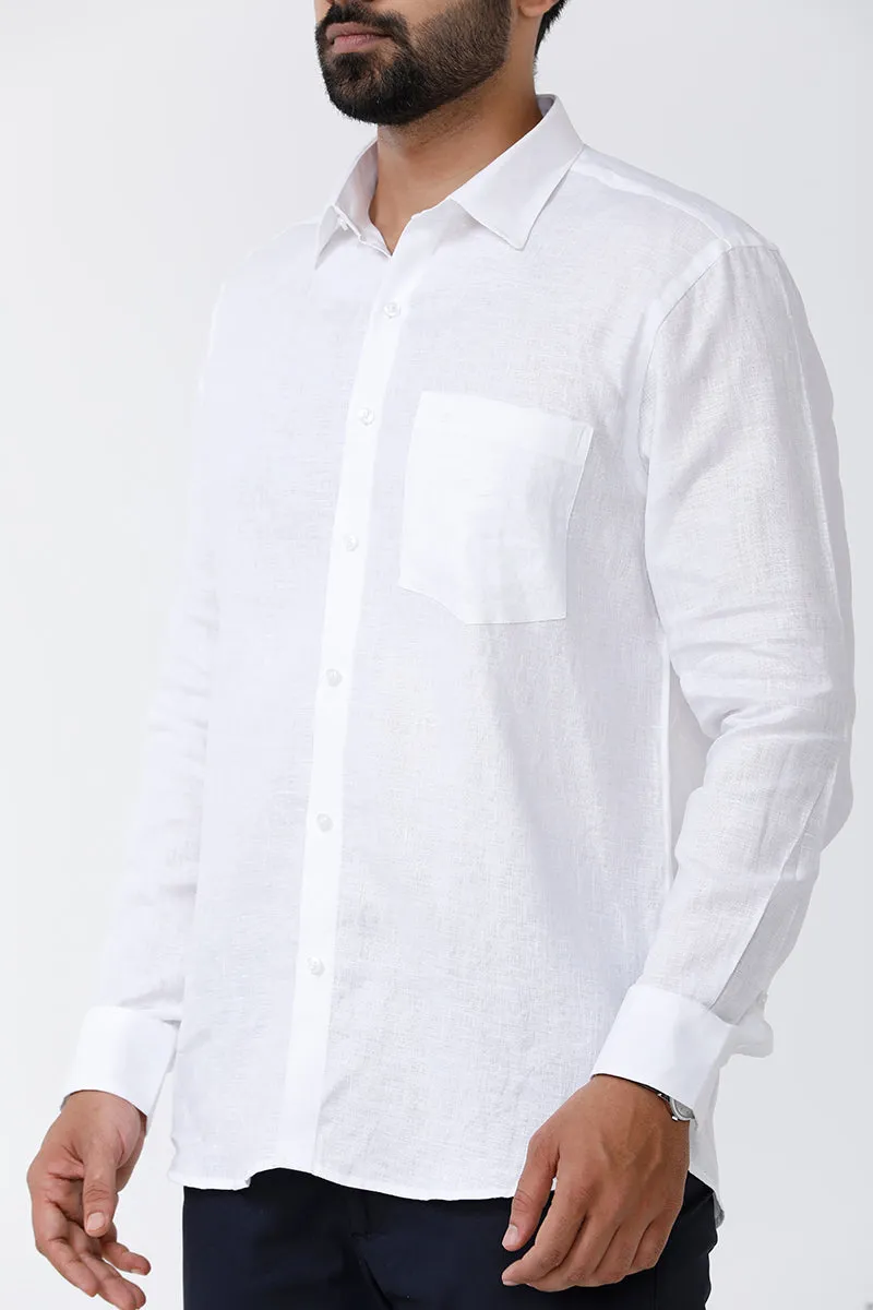 Linen Plus - Cotton Linen Formal White Shirt For Men | Uathayam