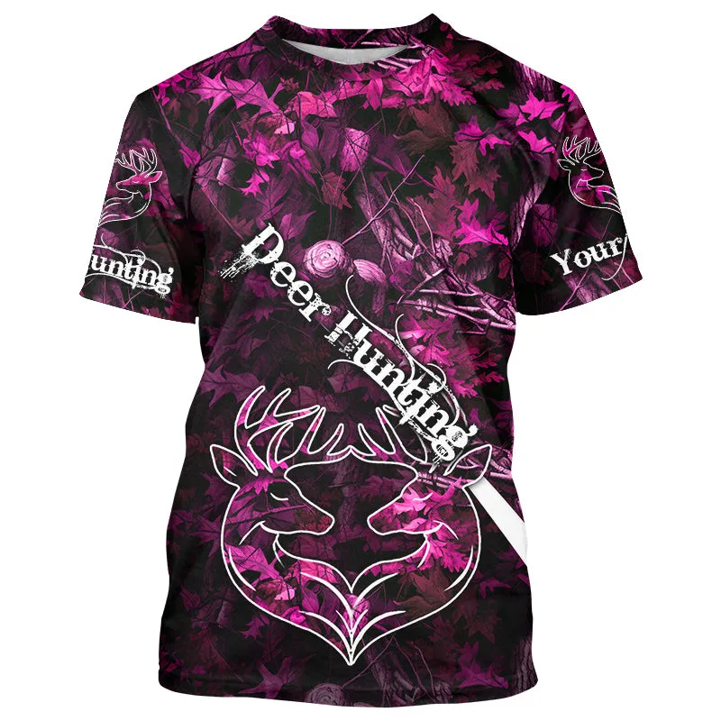 Love Deer Hunting Pink Camo Customize Name 3D Long Sleeve Shirts Personalized Hunting gifts