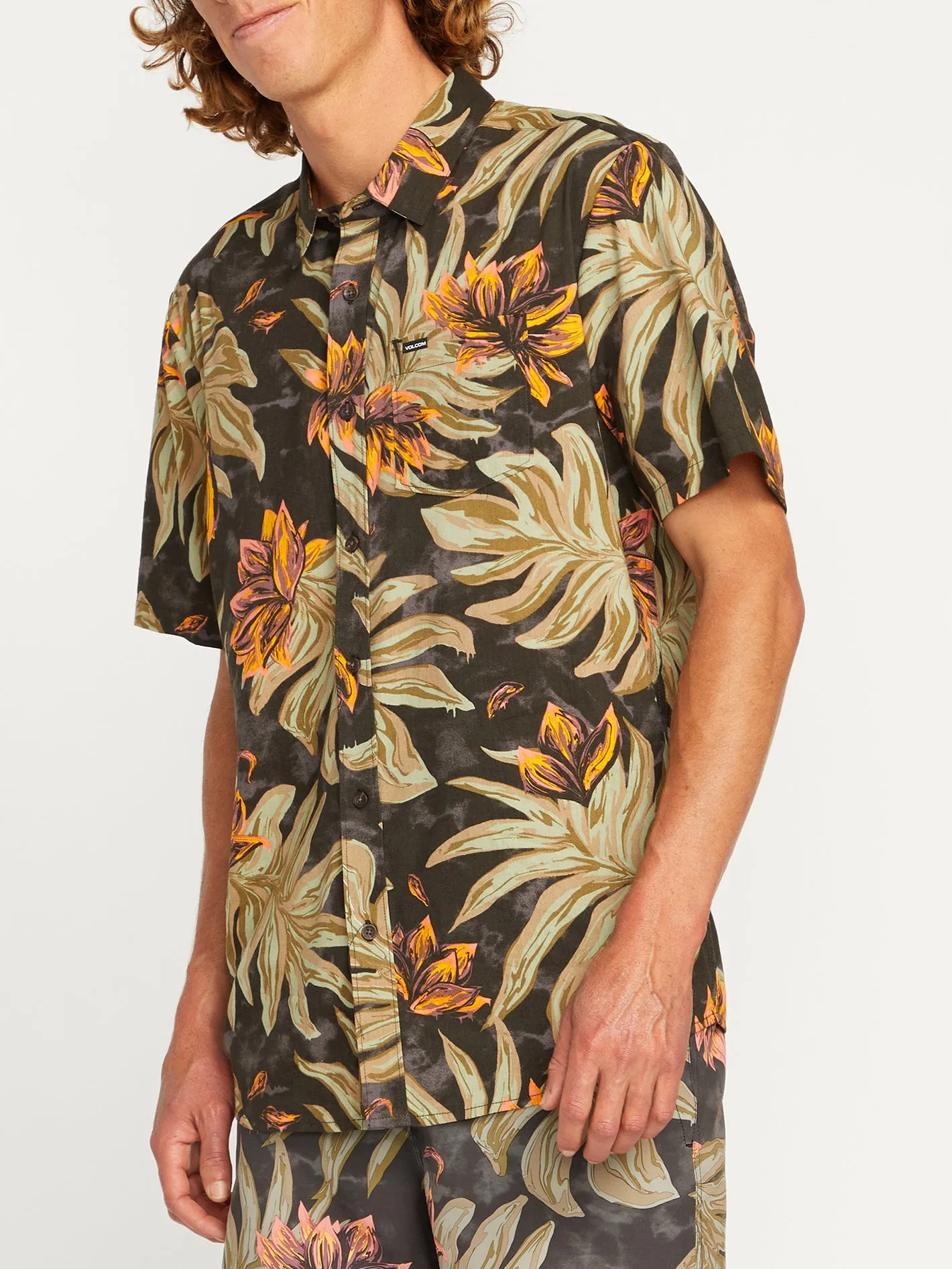 Marble Floral Short Sleeve Shirt - Rinsed Black