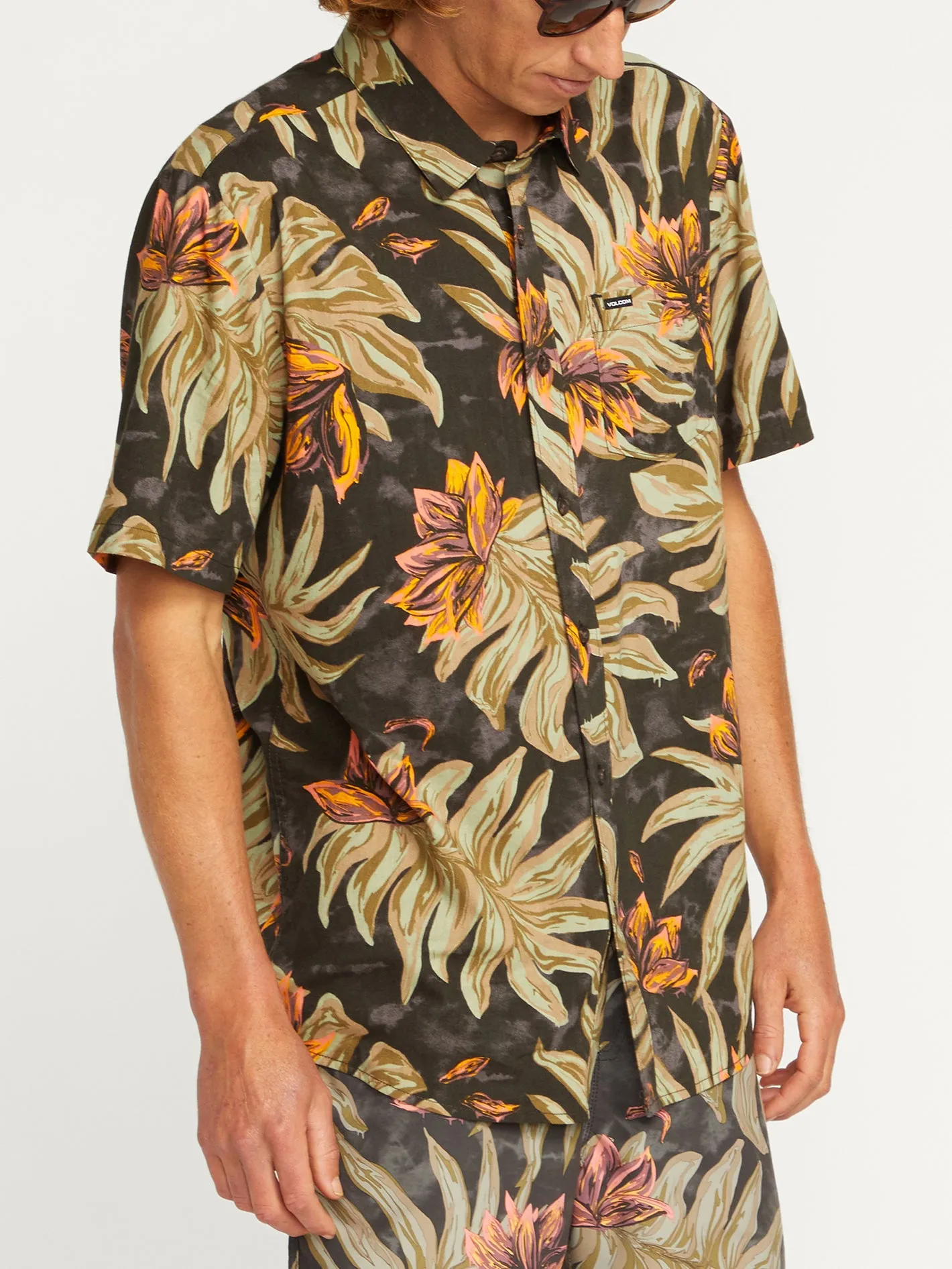 Marble Floral Short Sleeve Shirt - Rinsed Black