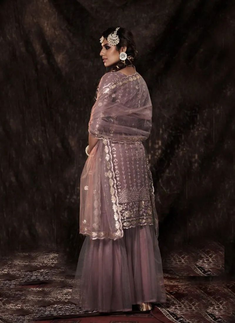 Mauve Purple Sequence Embroidered Sharara Suit