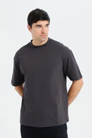 Men Charcoal Back Printed T-Shirt