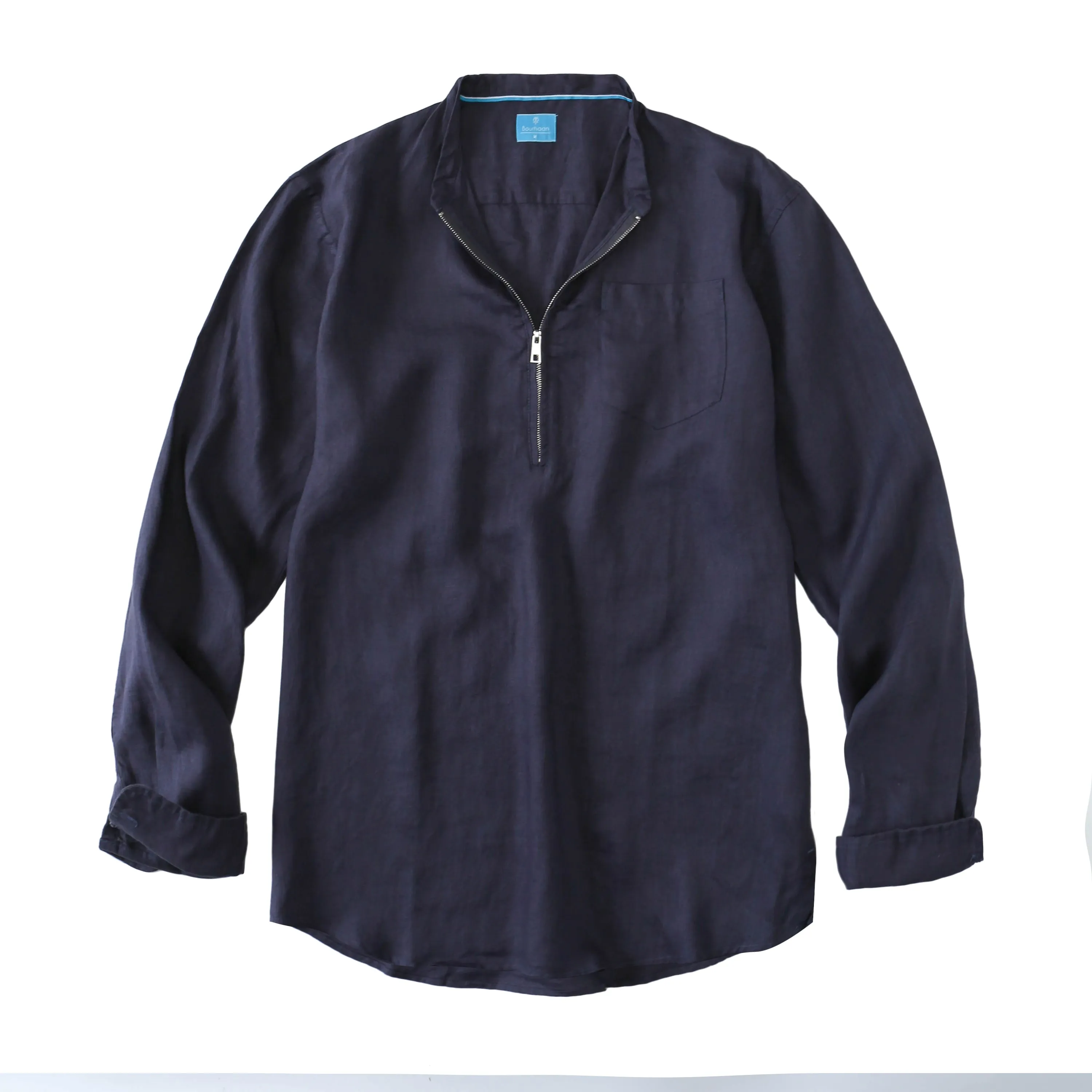 Men's 100% Linen Half-Zip Pullover Shirt