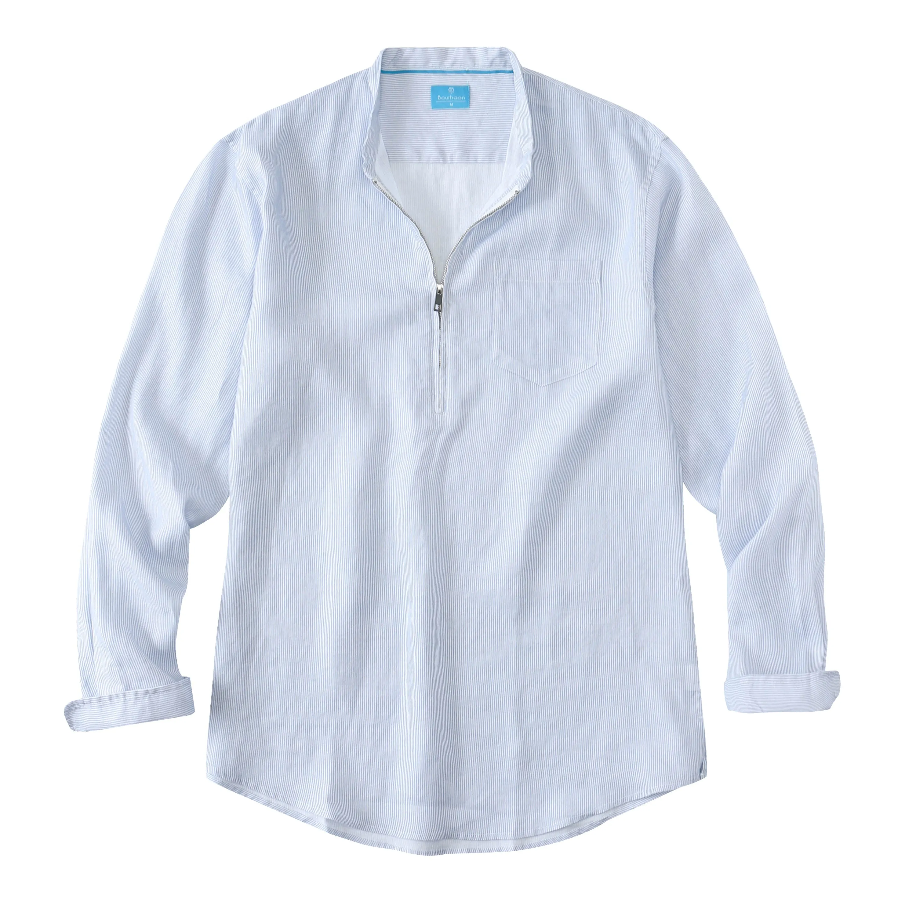 Men's 100% Linen Half-Zip Pullover Shirt